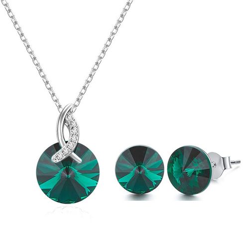 Ensembles De Bijoux En Argent Pour Femmes, Collier Pendentif En Cristal Rond, Boucles D'oreilles À Tige, Mode, Contre-Indiqué, Vente En Gros, Accessoires Pour Femmes, Cadeau