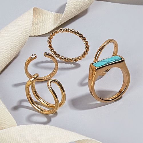 Bague Femme Bijoux Femme Ensemble De Bagues Géométriques Vertes, 5 Pièces, En Acier Inoxydable, À La Mode