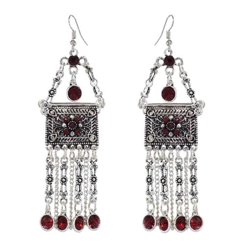 Boucles D'oreilles Bohèmes Ethniques Rétro En Cristal, Longue Chaîne, Strass, Goutte D'eau Pour Femmes, Pendentif Gland Sculpté En Argent, Bijoux De Mariage