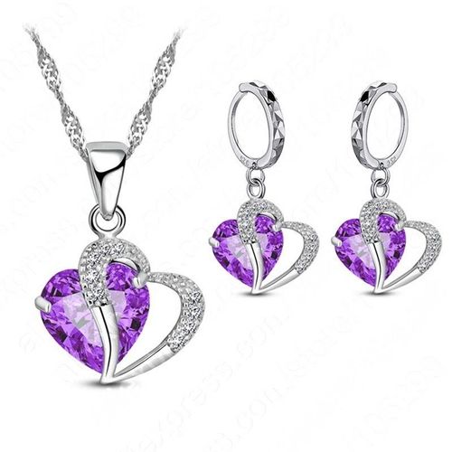 Ensemble De Bijoux En Cristal En Forme De Coeur Pour Femmes, Collier Mignon, Boucles D'oreilles, Biscuits Plaqué Argent, Ensembles De Bijoux Nobles, Cadeaux Pour Filles, Mode Luxueuse