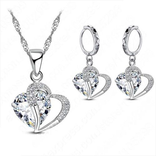 Ensemble De Bijoux En Cristal En Forme De Coeur Pour Femmes, Collier Mignon, Boucles D'oreilles, Biscuits Plaqué Argent, Ensembles De Bijoux Nobles, Cadeaux Pour Filles, Mode Luxueuse