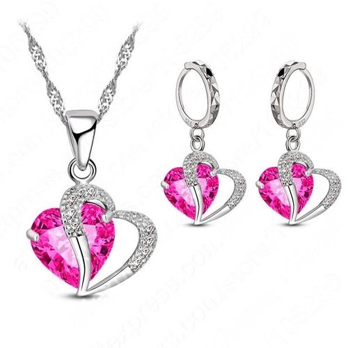 Ensemble De Bijoux En Cristal En Forme De Coeur Pour Femmes, Collier Mignon, Boucles D'oreilles, Biscuits Plaqué Argent, Ensembles De Bijoux Nobles, Cadeaux Pour Filles, Mode Luxueuse