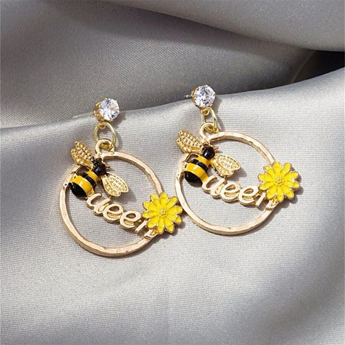 Bijoux Femme Boucle D¿Oreille Boucles D'oreilles Pendantes En Alliage Doré Pour Femme, Bijoux Tendance, Mignon Et Créatif, Fleur D'abeille, Accessoires Quotidiens, Piercing