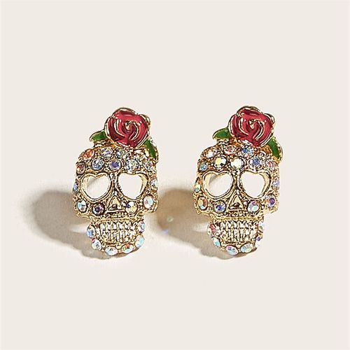 Boucle Oreille Femme Bijoux Femme Boucles D'oreilles Tête De Mort Fleur Rose, Piercing Exagéré, Boucles D'oreilles De Fête, Cadeaux, Nouvelle Collection 2021