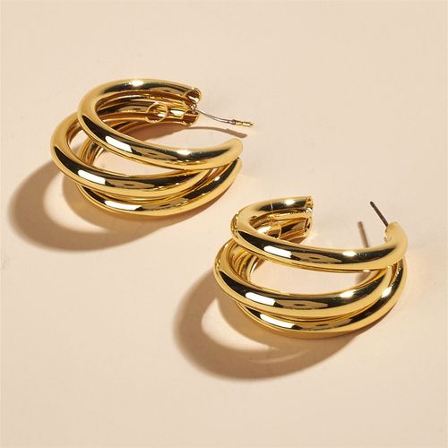 Bijoux Femme Boucle D¿Oreille Boucles D'oreilles Rondes À Trois Anneaux En Métal, Boucles D'oreilles Rétro Et À La Mode En Forme De C, Accessoires Féminins Pendientes Piercing Oreja