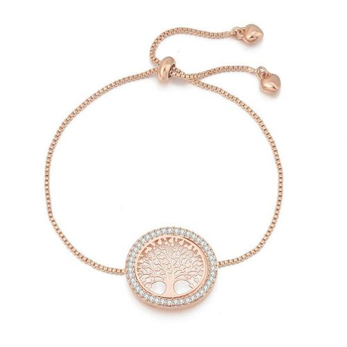 Bracelet En Or Rose Avec Strass D'arbre De Vie Pour Femme, Bijoux Glamour À La Mode