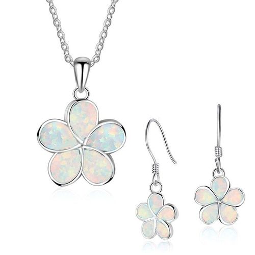 Collier En Opale De Feu Pour Femmes, Imitation Fleur Bleue, Boucles D'oreilles Pour Accessoires, Ensemble De Bijoux À La Mode, Cadeau Pour Amoureux