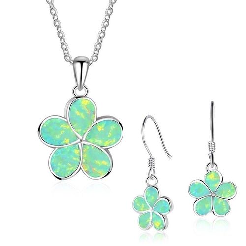 Collier En Opale De Feu Pour Femmes, Imitation Fleur Bleue, Boucles D'oreilles Pour Accessoires, Ensemble De Bijoux À La Mode, Cadeau Pour Amoureux