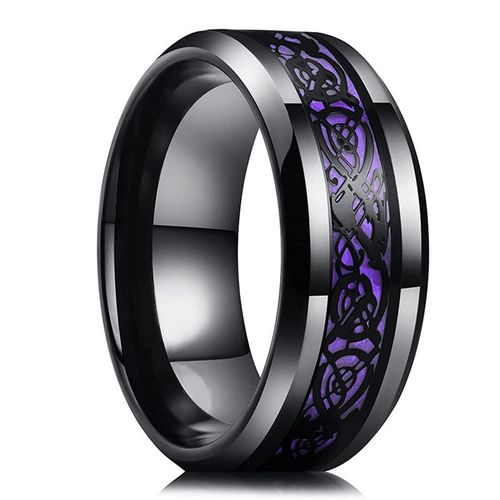 Bagues Dragon Celtique En Acier Inoxydable Pour Hommes, 8mm, Incrustation, Violet En Fiber De Carbone, Bracelet De Mariage, Bijoux Cadeau, Vente En Gros