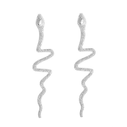 Boucles D'oreilles Punk Longues En Forme De Serpent Pour Femmes, Bijoux De Banquet En Cristal Brillant En Métal Argenté Doré
