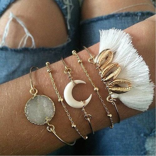 Ensemble De Bracelets Style Bohème, Rétro, Coquillage, Lune, Frange, Bijoux De Fête, Cadeau Pour Femmes Et Filles, Nouvelle Mode, 2022