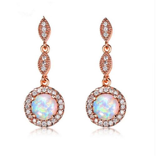 Boucles D'oreilles Boho Imitation Blanc Bleu Opale, 1 Paire, Ronde Pierre Arc-En-Ciel Rose Or Rempli Zircon Vert Goutte Pour Femmes