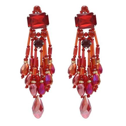Boucles D'oreilles Pendantes En Perles De Cristal Pour Femmes, Boucle D'oreille Fleur À Long Pompon, Accessoires De Bijoux Féminins, Acrylique Multicolore, Mode