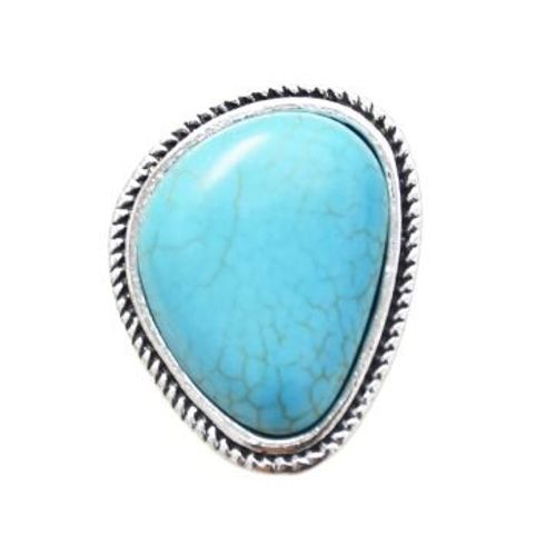 Bague Style Ethnique Bohémien, Argent Tibétain, Grande Pierre Verte, Turquoises, Vintage, Ajustable, Turquie, Oman, Gitane, Tribal, Punk, Bijoux