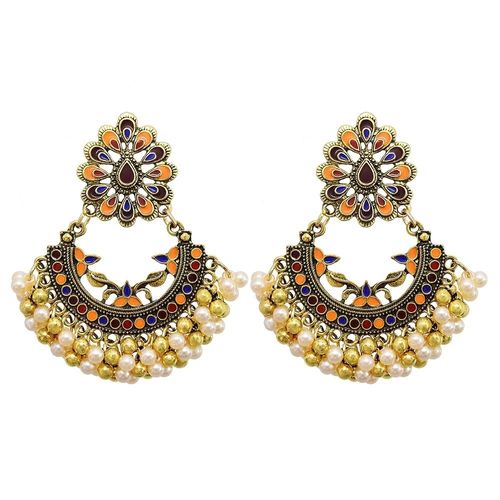 Jhumka ¿ Boucles D'oreilles Pendantes En Alliage Doré Pour Femmes, Bijoux Indiens, Vintage, Pendentifs En Forme De Cloches, Pompon En Perle, Style Bohème, Ethnique, Turc