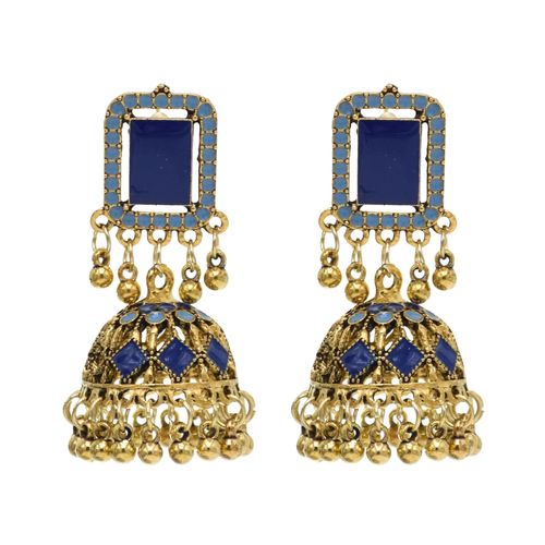 Jhumka ¿ Boucles D'oreilles Pendantes En Alliage Doré Pour Femmes, Bijoux Indiens, Vintage, Pendentifs En Forme De Cloches, Pompon En Perle, Style Bohème, Ethnique, Turc