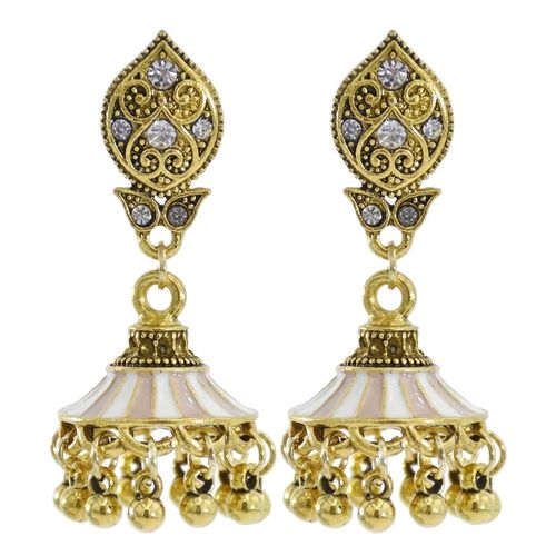 Jhumka ¿ Boucles D'oreilles Pendantes En Alliage Doré Pour Femmes, Bijoux Indiens, Vintage, Pendentifs En Forme De Cloches, Pompon En Perle, Style Bohème, Ethnique, Turc
