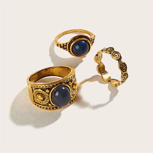 Bague Femme Bijoux Femme Ensemble De Bagues En Pierre Noire, Ensemble De 3 Pièces De Bagues De Nuage De Bon Augure, Style Neutre, Accessoires Anillos Mujer Anillos