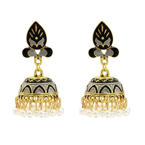 Boucles D'oreilles Vintage Pour Femmes, Grande Cloche, Pendentif Perle Gland Indien, Goutte D'huile Nationale Classique, Bijoux De Cour De Kundan Tribal Turc