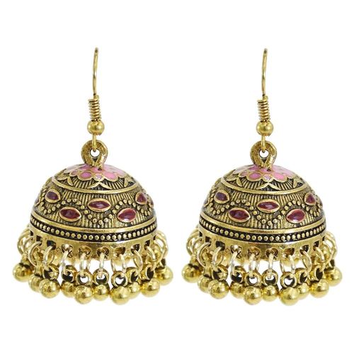 Jhumka ¿ Boucles D'oreilles Pendantes En Alliage Doré Pour Femmes, Bijoux Indiens, Vintage, Pendentifs En Forme De Cloches, Pompon En Perle, Style Bohème, Ethnique, Turc