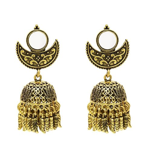 Jhumka ¿ Boucles D'oreilles Pendantes En Alliage Doré Pour Femmes, Bijoux Indiens, Vintage, Pendentifs En Forme De Cloches, Pompon En Perle, Style Bohème, Ethnique, Turc