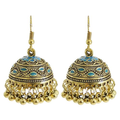 Jhumka ¿ Boucles D'oreilles Pendantes En Alliage Doré Pour Femmes, Bijoux Indiens, Vintage, Pendentifs En Forme De Cloches, Pompon En Perle, Style Bohème, Ethnique, Turc