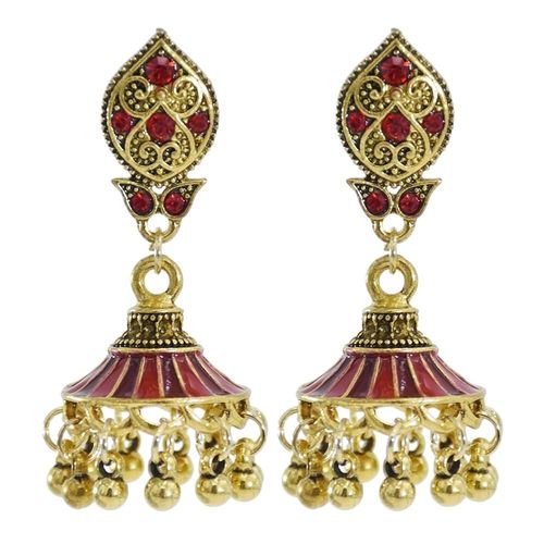 Jhumka ¿ Boucles D'oreilles Pendantes En Alliage Doré Pour Femmes, Bijoux Indiens, Vintage, Pendentifs En Forme De Cloches, Pompon En Perle, Style Bohème, Ethnique, Turc