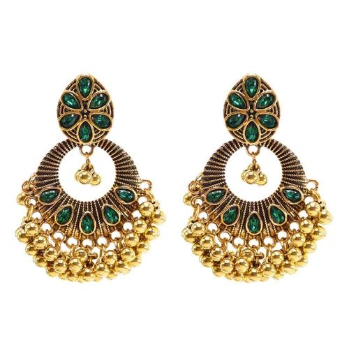 Jhumka ¿ Boucles D'oreilles Pendantes En Alliage Doré Pour Femmes, Bijoux Indiens, Vintage, Pendentifs En Forme De Cloches, Pompon En Perle, Style Bohème, Ethnique, Turc