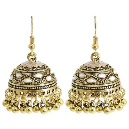 Jhumka ¿ Boucles D'oreilles Pendantes En Alliage Doré Pour Femmes, Bijoux Indiens, Vintage, Pendentifs En Forme De Cloches, Pompon En Perle, Style Bohème, Ethnique, Turc