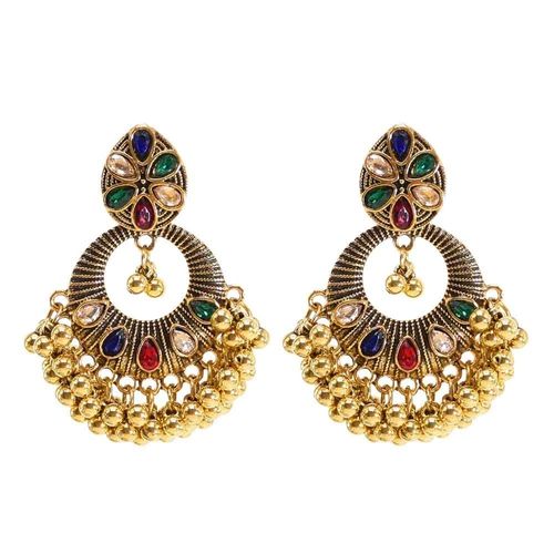Jhumka ¿ Boucles D'oreilles Pendantes En Alliage Doré Pour Femmes, Bijoux Indiens, Vintage, Pendentifs En Forme De Cloches, Pompon En Perle, Style Bohème, Ethnique, Turc