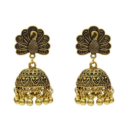 Jhumka ¿ Boucles D'oreilles Pendantes En Alliage Doré Pour Femmes, Bijoux Indiens, Vintage, Pendentifs En Forme De Cloches, Pompon En Perle, Style Bohème, Ethnique, Turc