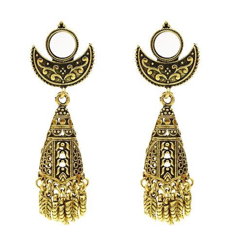 Jhumka ¿ Boucles D'oreilles Pendantes En Alliage Doré Pour Femmes, Bijoux Indiens, Vintage, Pendentifs En Forme De Cloches, Pompon En Perle, Style Bohème, Ethnique, Turc