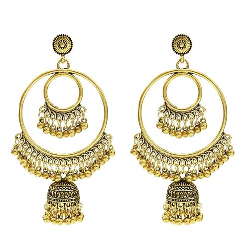 Jhumka ¿ Boucles D'oreilles Pendantes En Alliage Doré Pour Femmes, Bijoux Indiens, Vintage, Pendentifs En Forme De Cloches, Pompon En Perle, Style Bohème, Ethnique, Turc