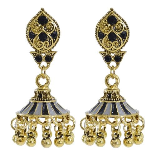 Jhumka ¿ Boucles D'oreilles Pendantes En Alliage Doré Pour Femmes, Bijoux Indiens, Vintage, Pendentifs En Forme De Cloches, Pompon En Perle, Style Bohème, Ethnique, Turc