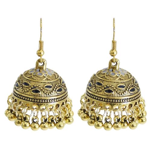 Jhumka ¿ Boucles D'oreilles Pendantes En Alliage Doré Pour Femmes, Bijoux Indiens, Vintage, Pendentifs En Forme De Cloches, Pompon En Perle, Style Bohème, Ethnique, Turc