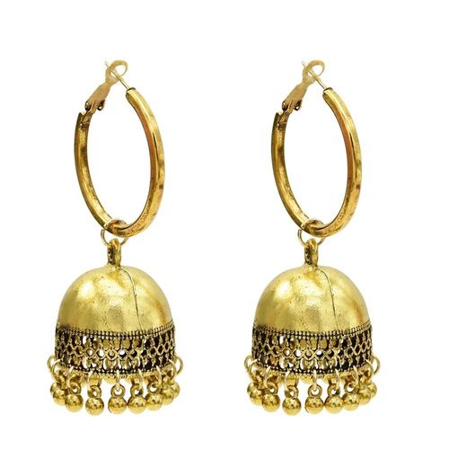 Jhumka ¿ Boucles D'oreilles Pendantes En Alliage Doré Pour Femmes, Bijoux Indiens, Vintage, Pendentifs En Forme De Cloches, Pompon En Perle, Style Bohème, Ethnique, Turc