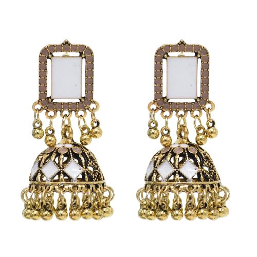 Jhumka ¿ Boucles D'oreilles Pendantes En Alliage Doré Pour Femmes, Bijoux Indiens, Vintage, Pendentifs En Forme De Cloches, Pompon En Perle, Style Bohème, Ethnique, Turc