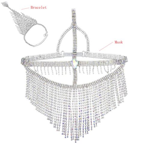 Bracelet En Strass Brillant, Masque, Ensemble De Bijoux, Mascarade, Chaîne En Métal, Tête En Cristal, Visage Féminin, Ventre, Danse, Fête, Accessoires