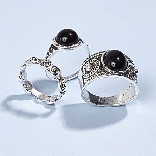 Bague Femme Bijoux Femme Ensemble De Bagues En Pierre Noire, Ensemble De 3 Pièces De Bagues De Nuage De Bon Augure, Style Neutre, Accessoires Anillos Mujer Anillos