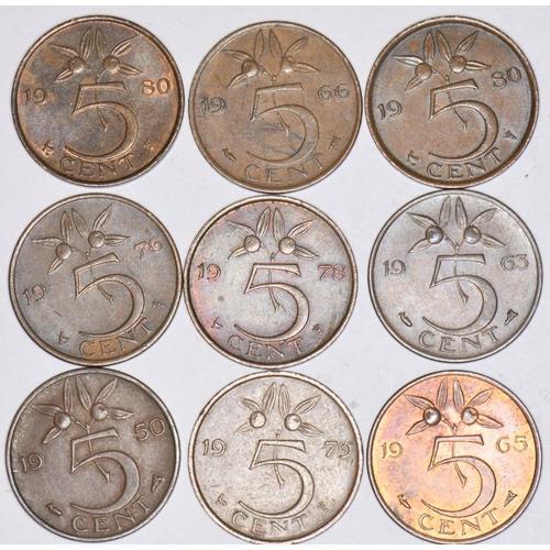 Pays-Bas - 9 Monnaies - 5 Cents - 1950-1980 - V250