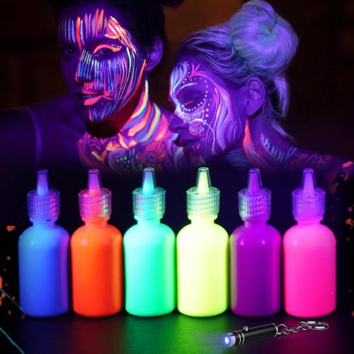 Peinture Corporelle-Kit De Peinture Fluorescente, Uv Glow Lot De 6 Tubes De Peinture, Peinture Corporelle Maquillage Pour Le Visage Et Le Corps Halloween Noël Maquillage Fluo,6 * 30ml