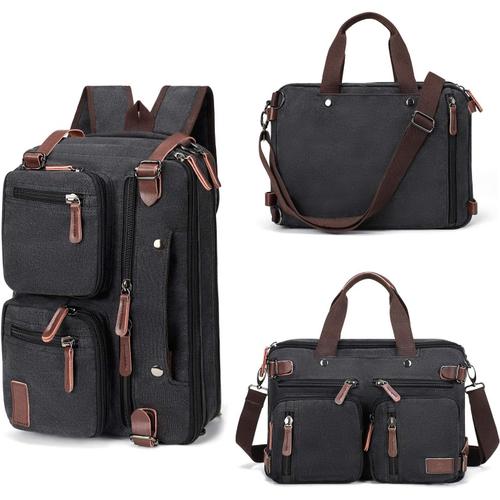 Sacoches Pour Ordinateur Portable - Sacoche Bandoulière pour Homme Femme Convertible Toile Cuir PU Sac à Dos Vintage Sac Messenger Business Étudiants 14 Pouces