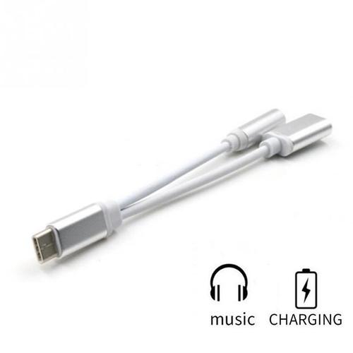 USB C Charge & Music ¿ Câble 2 en 1 prise jack casque audio pour USB type C ¿ Gris