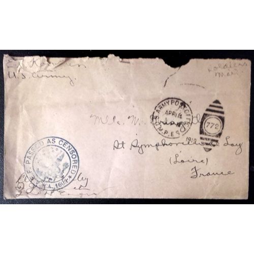 14-18 : Cachet Militaire Us Army Post Office Mpes 772 + Aef Passed As Censored A.1603