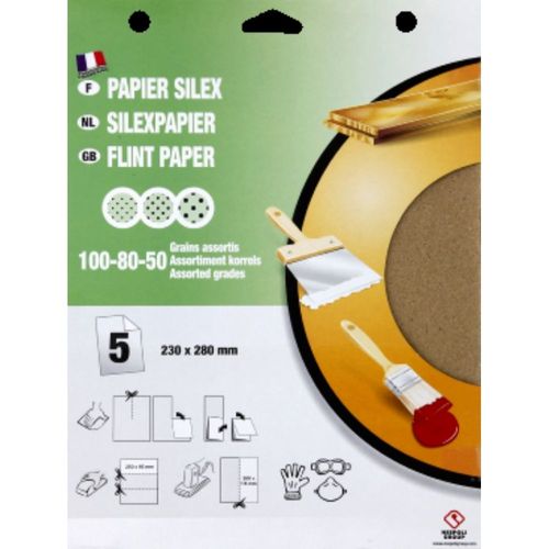 Papier de verre grains assortis x 5