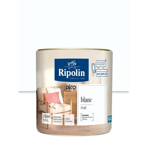 Peinture Murale RIPOLIN Toutes Pièces Esprit Déco mat Blanc 0,5L