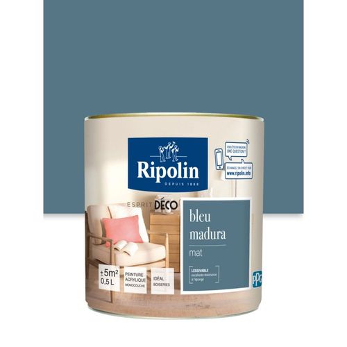 Peinture Murale RIPOLIN Toutes Pièces Esprit Déco mat bleu madura 0,5L