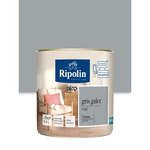Peinture Murale RIPOLIN Toutes Pièces Esprit Déco mat Gris galet 0,5L