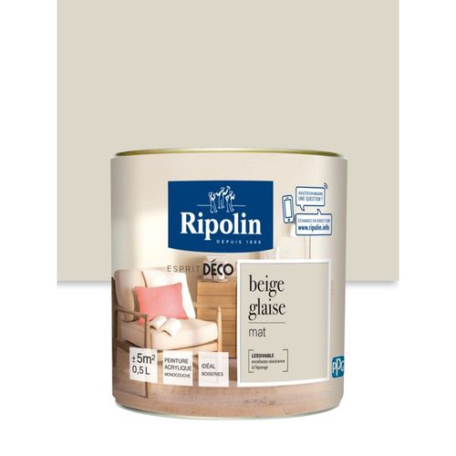 Peinture Murale RIPOLIN Toutes Pièces Esprit Déco mat beige glaise 0,5L
