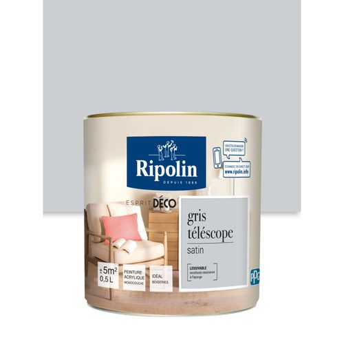 Peinture Murale RIPOLIN Toutes Pièces Esprit Déco Satin Gris telesco 0,5L